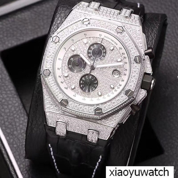 High quality full diamond machine quartz watch automatic watch, gold shell, stainless steel, diamond fashion leather strap