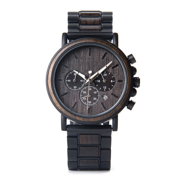 Vintage Luxury Brand BOBO BIRD Watches Chronograph Men Sports Stainless Steel Lift Waterproof Calendar Wood Watch