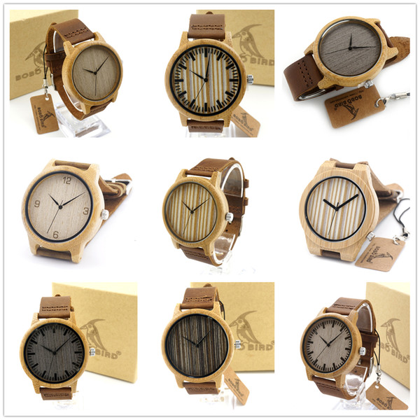 Handwork Mens Wood Watches Bamboo Cowhide Leather Strap Wristwatch Fashion Luxury Watch for Men Women Quartz High Grade 13 Styles Vintage