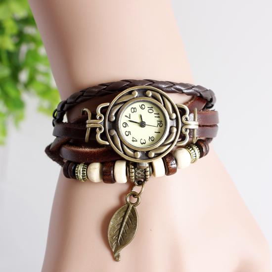 Leaf Butterfly Eiffel Tower Herb Owl Women's Quartz Vintage Leather Wrap Around Bracelet Dress Watches 9 Colors Christmas Gifts DHL