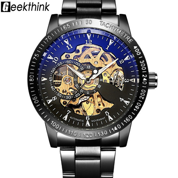 X Top Luxury Brand Mechanical Watch Men's Automatic Self wind Wristwatch Stainless Steel Skeleton Fashion Clock Male Steampunk