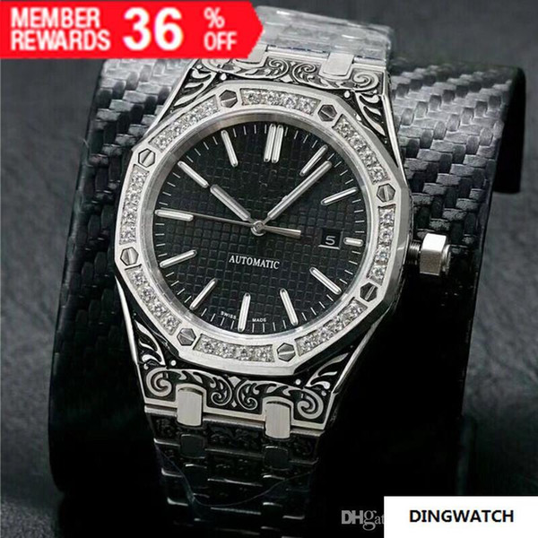 New Asia Eta 2831 movement Embossed pattern relief watch black Automatic mens sapphire glass Luminous 316 stainless Steel Watches