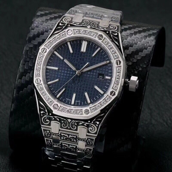 New listing top 32 diamonds AAA quality men's watch calendar watch black pattern engraving series automatic mechanical classic noble