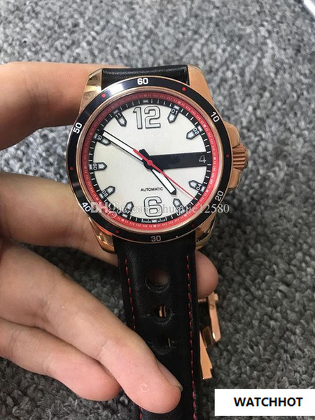 2018 New style antique mens watch classic 42mm white dial black case leather strap male watches automatic movement watches