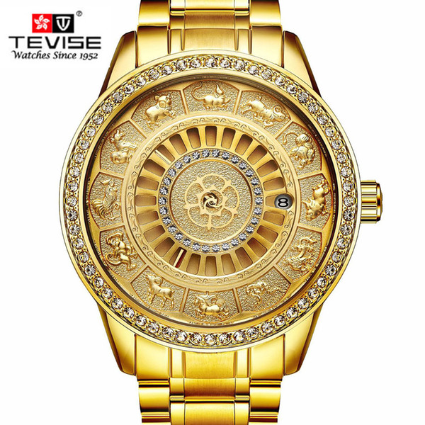 Retro Men's TEVISE Relogio Automatico Masculino Mechanical Watches Fashion Gold Chinese zodiac Sport Business Male Clock