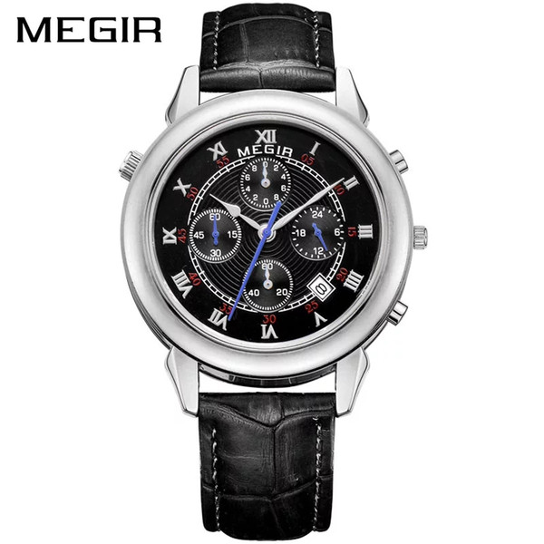 2019 MEGIR Roman Classic Watches Military Watch Men Quartz Wristwatch Original Clock Genuine Leather Bracelet Relogios Masculino M2013