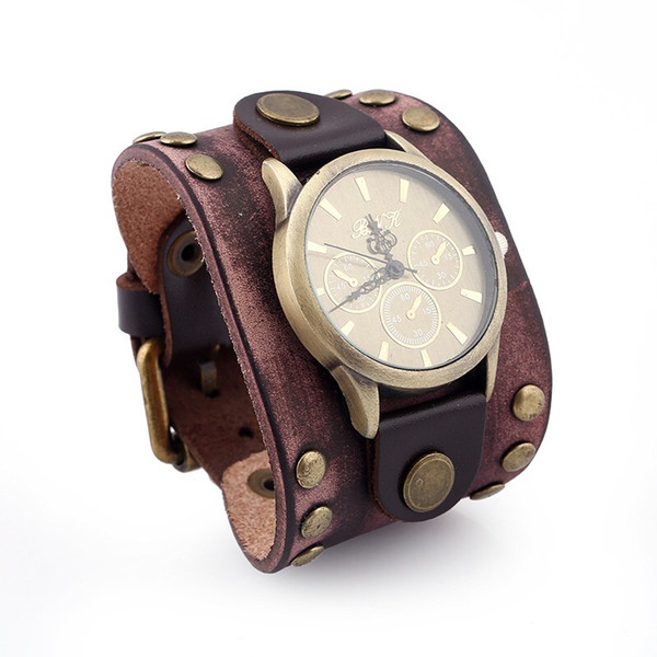 Men's PU Watch, Personality Leather Bracelet Watch, Friends Retro Big Wide Electronic Watch