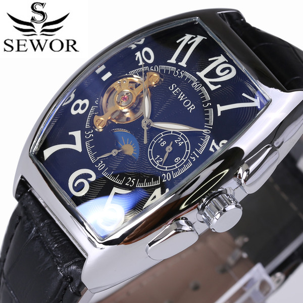 SEWOR Top Luxury Brand Rectangular Tourbillon Men Watches Automatic Mechanical watch Fashion Vintage Clock relogio masculino D18100706
