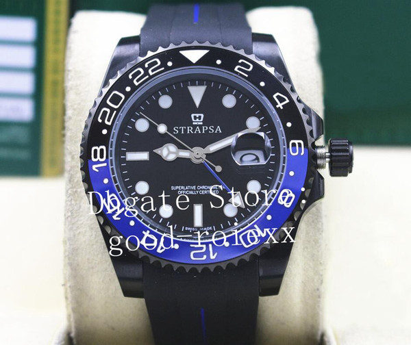 Men's Batman Ceramic Bezel Watches Black Pvd DLC Coating Automatic 2813 Watch Men 126710 Gmt II 116710 Oysterflex Rubber Master Wristwatches