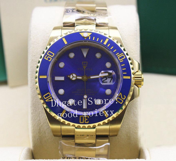 Luxury Mens Automatic 2813 Movement Yellow Gold Watch Men Blue Ceramic Sport Dive Chronometer Date Sub Luminous 116618 Perpetual Watches