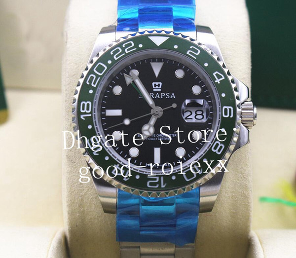 New Mens Sapphire Green Ceramic Bezel Black Dial Watch Automatic 2813 Gmt II Watches Men Sport Master 116719 Perpetual 116710 Wristwatches