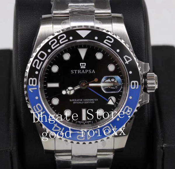 Top Wristwatches Mens Blue Black Ceramic Bezel GM Factory Automatic ETA 2836 Watch Men 904L Steel Bracelet Gmt II Batman 116710 BLNR Watches