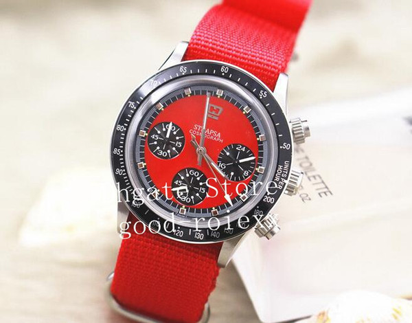 Top Men's Quartz Chronograph Watch Mens Panda Dial Men Swiss Ronda Sport Red Nato Fabric Strap Cosmograph Watches Antique 39MM Wristwatches