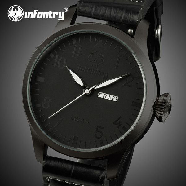 INFANTRY Luxury Brand Mens Watches Day Date Sports Watch Military Army Designer Wristwatch Black Leather Strap Fashion Montre