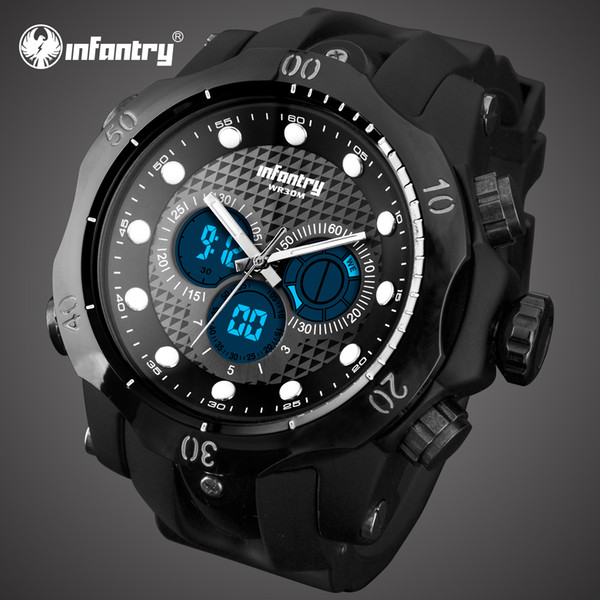 INFANTRY Men's Digital Wrist Watch Sports Fashion Watches Military Pilot Wristwatch Day Date Chronograph Rubber Strap for Men montre homme