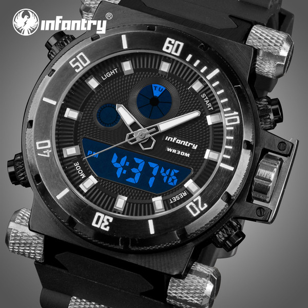 INFANTRY Men's Digital Wrist Watch Sports Luxury Watches Military Pilot Wristwatch Day Date Chronograph Rubber Strap for Men montre homme