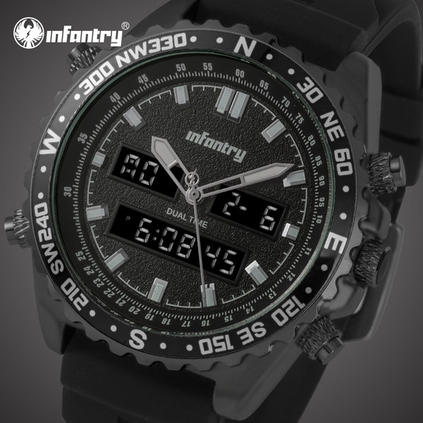 INFANTRY Famous Brand Mens Digital Quartz Wrist Watch Fashion Sport Watches Military Pilot Army Wristwatch Rubber Strap for Men montre homme