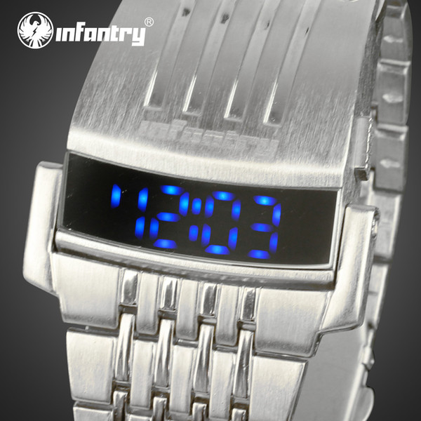 INFANTRY Men's Digital LED Wrist Watch Sport Fashion Watches Military Army Pilot Wristwatch Date Stainless Steel for Men montre homme