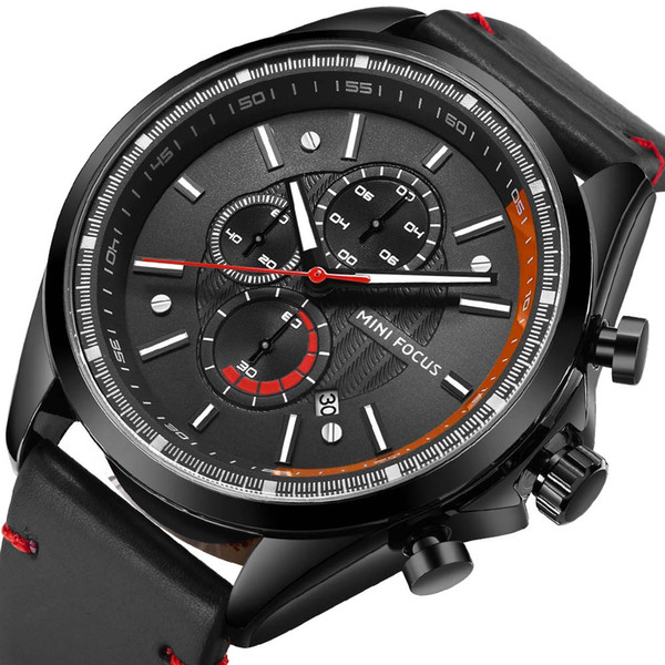 BOFUTE Male Watches Fashion Sports Watch Quartz Watches Calendar Luminous Waterproof Genuine Leather Strap 0080G