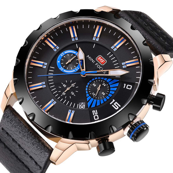 BOFUTE Male Watches Sports Watch Quartz Movement Calendar Luminous Waterproof Genuine Leather Strap 0079G