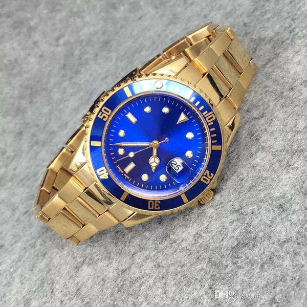 40MM Military watch relogio masculino mens watches Luxury dress designer fashion Black Dial Calendar gold Bracelet Folding Clasp Master Male