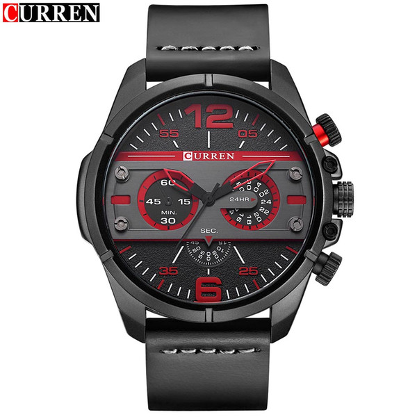 High Quality CURREN Original Brand Men's Sports Waterproof Leather Strap Quartz Wrist Watch 8259