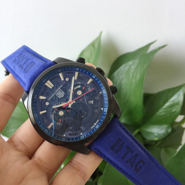 New Brand TAG Men Watch High Quality Leather VK Movement Chronograph Quartz Watch All functional work Sports Mens Watches