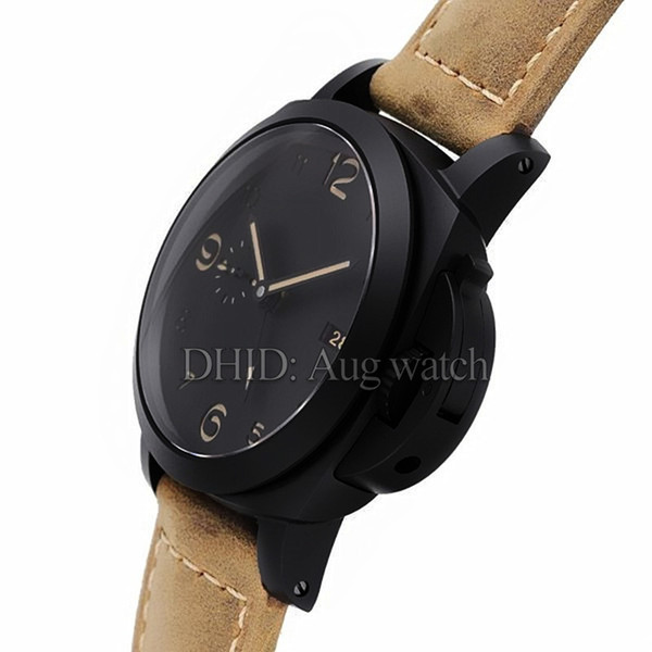 Sport luxury mens watches designer watch 44mm Black 316L Stainless Steel Case Brown Genuine Leather Strap GMT Automatic Watch Waterproof