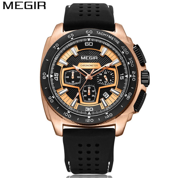 MEGIR Chronograph Men Sport Watch Fashion Silicone Army Military Watches Relogio Masculino Quartz Wrist Watch Clock Men 2056