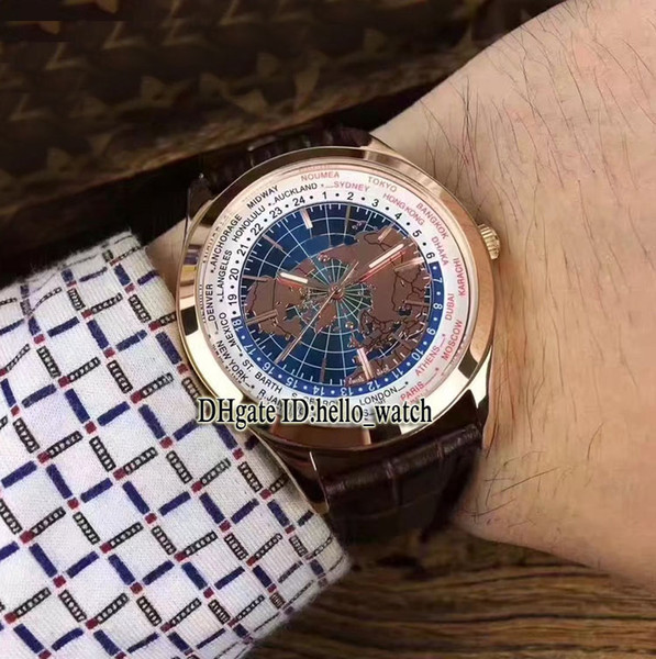 High Quality Cheap New Geophysic Universal Time Automatic Q8102520 Rose Gold Blue Dial Mens Watch Leather Strap Folding Buckle Watches