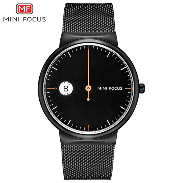 MINIFOCUS Fashion Simple Steel Mesh Strap Wrist Watch for Gentleman Auto Date Waterproof Man Quartz Watch Relogio Masculino MF0182G