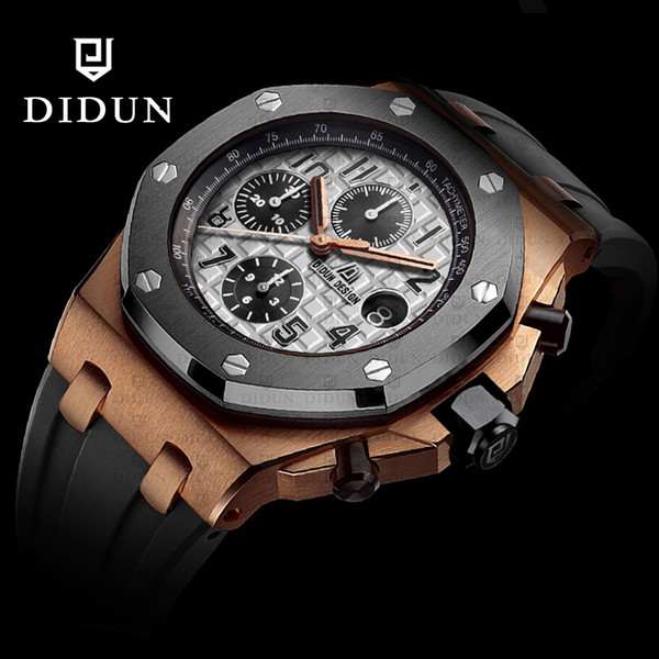 DIDUN watch Men Top Brand Luxury Quartz Watch Rosegold Chronograph Watch Shockproof 30m Waterproof Wristwatch Y1892107