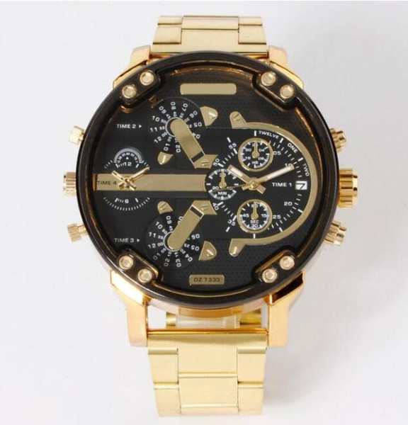 Fashion quality men's big case multi-dial multi-style stainless steel strap date double dial work quartz watch