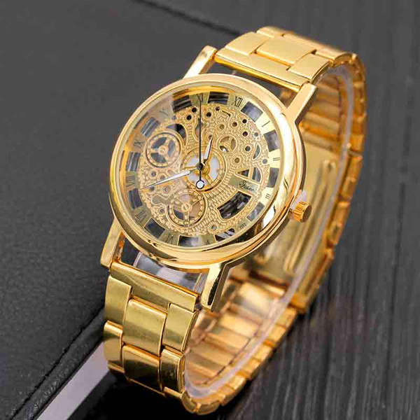 Watches for Men Skeleton Dial Stainless Steel Band Mens Watch Mineral Glass Quartz Movement Gold Silver