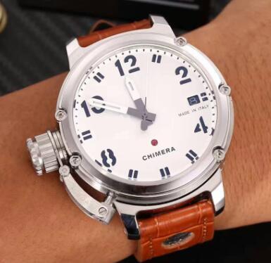 Brand new automatic U watch, U-51 chimera silver aging brown leather automatic calendar leather ship watches wristwatches