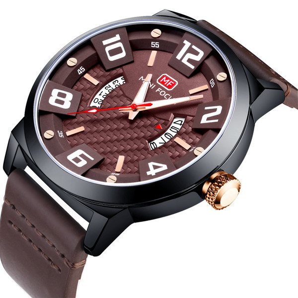 MINIFOCUS Luxury Leather Wrap Watch Men 3D Dial Design Quartz Wristwatches Awesome Brown Waterproof Watches Wholesale MF0149G