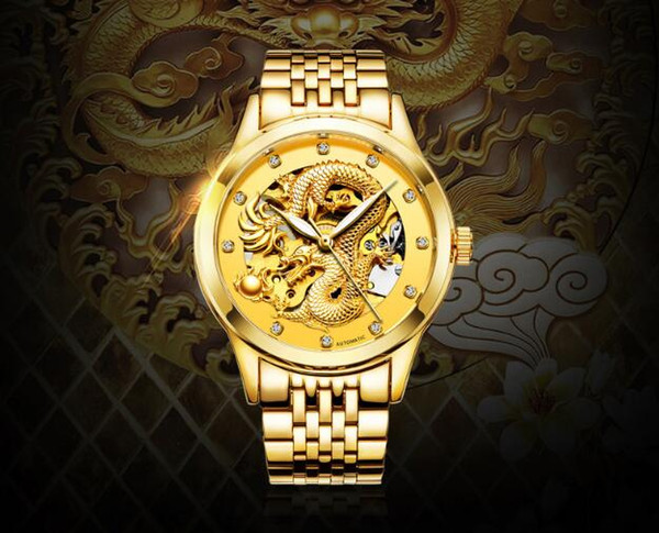 High quality designer brand watch multi-function waterproof gold watch China dragon automatic mechanical hollow men's watch