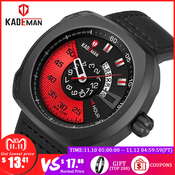 KADEMAN Men Luxury Sport Watch Quartz Analog Clock Man Leather Military Waterproof Watch Full steel Date Relogio Masculino C18110601