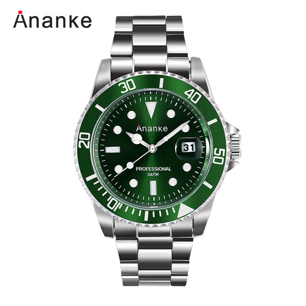 New Luxury Green Men Watch Luminous High Quality Cool Waterproof Wristwatches Fashion Stainless Steel Calendar Business Mens Watches