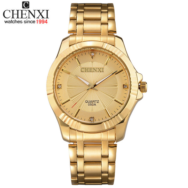 Top Quality Clock Fashion Men Luxury Chenxi Brand Gold Stainless Steel Quartz-watch Wrist Watches Wholesale Golden Watch Men