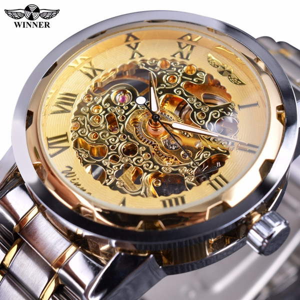 Winner Classic Design Transparent Case Golden Movement Inside Skeleton Wrist Watch Men Watches Top Brand Luxury Mechanical Watch