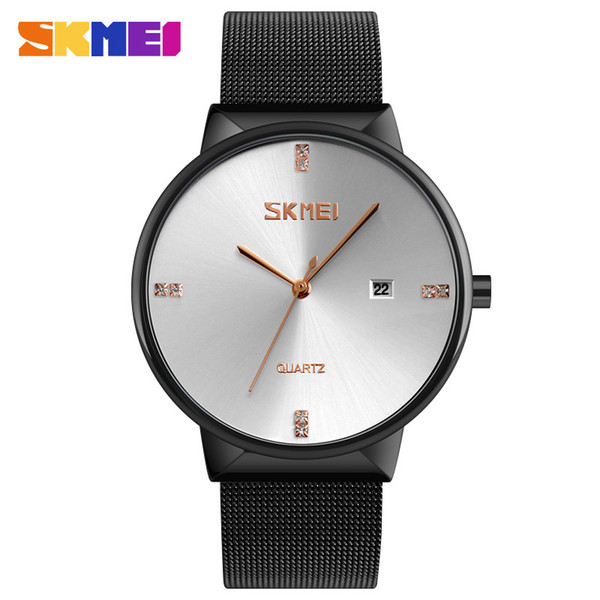 SKMEI Fashion Quartz Watches Men Ultra Thin Stainless Steel Waterproof Watch Luxury Mesh Band Wristwatches Relogio Masculino 9164