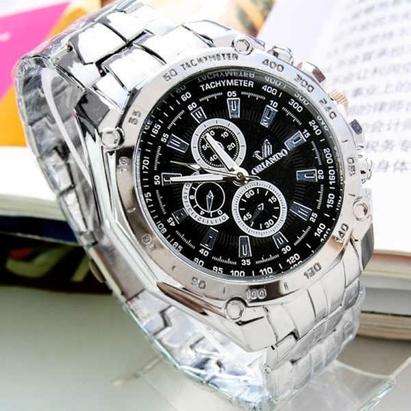 Men's Fashion Stainless Steel Belt Sport Business Quartz Watch Wristwatches VVF