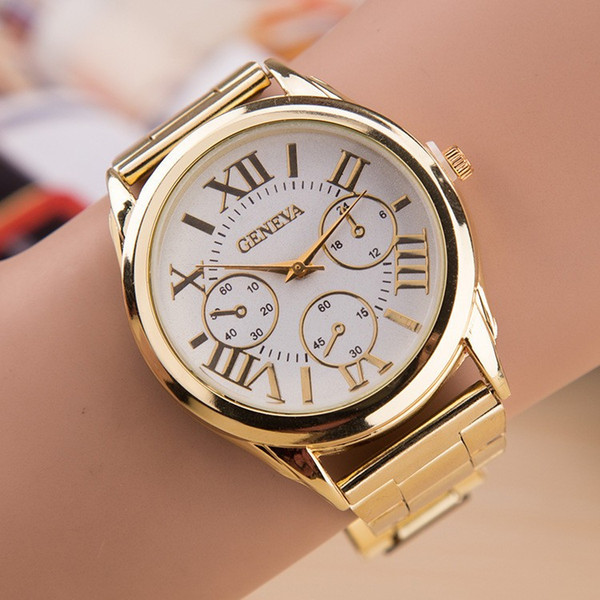 2019 New Brand Relogio Feminino 3 Eyes Gold Geneva Casual Quartz Watch Women Stainless Steel Dress Watches Clock reloj mujer