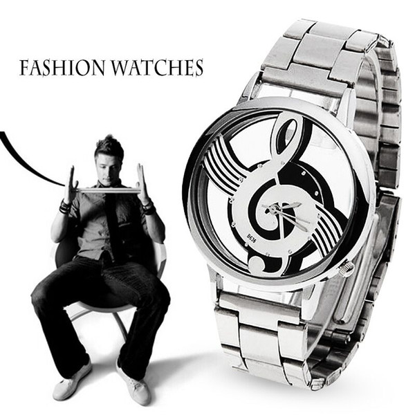 2018 New Luxury Brand Fashion and Casual Music Note Notation Watch Stainless Steel Wristwatch for Men and Women Silver Watches