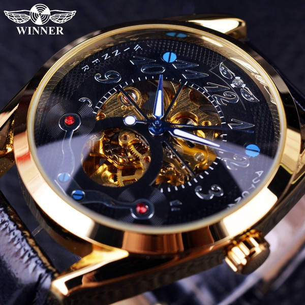 Winner Fashion Casual Black Dial Golden Case Designer Men Watches Top Brand Luxury Automatic Skeleton Luxury Watch Men Clock Men S917