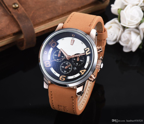 Wholesale2019!hot Famous brand leisure sports men's quartz watch men's leather watchband watch free delivery Maserati style