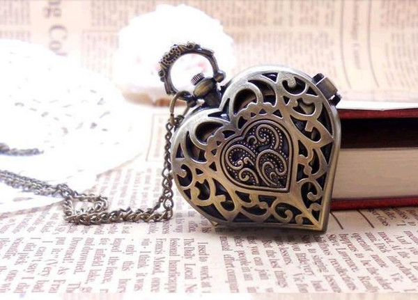 hot sale Heart shaped Antique quartz pocket watches necklace ,Halloween christmas gift 6pcs / lot free shipping