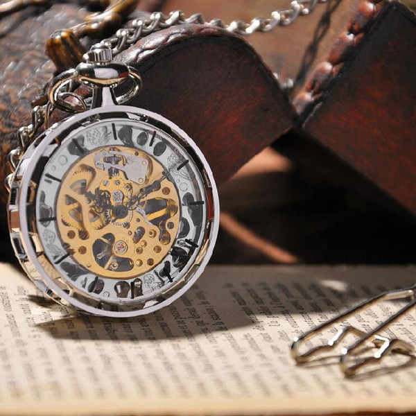 Classic Men's Watch Mechanical Pocket Watch Retro Luxury Men and women Table Hollow Steel Gear Alloy Watch Chain Gift List