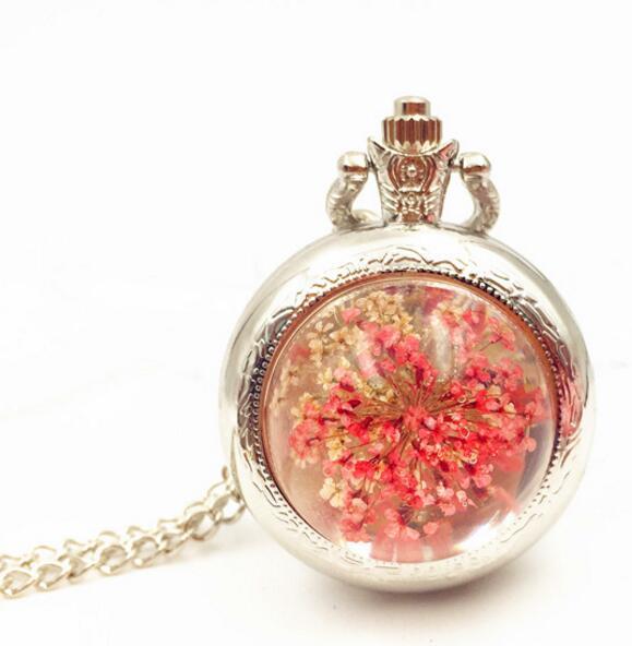 Fashion Pocket Watch Real Petal Epoxy Gypsophila Creative Pocket Watch Birthday Gift Fashion Design free shipping